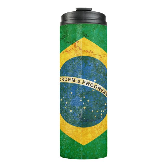 Vintage Grunge Brazil Flag Thermal Tumbler (Front)