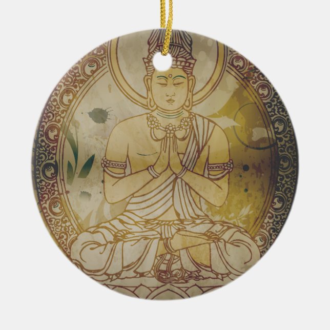 Vintage Grunge Buddha Ceramic Ornament (Front)