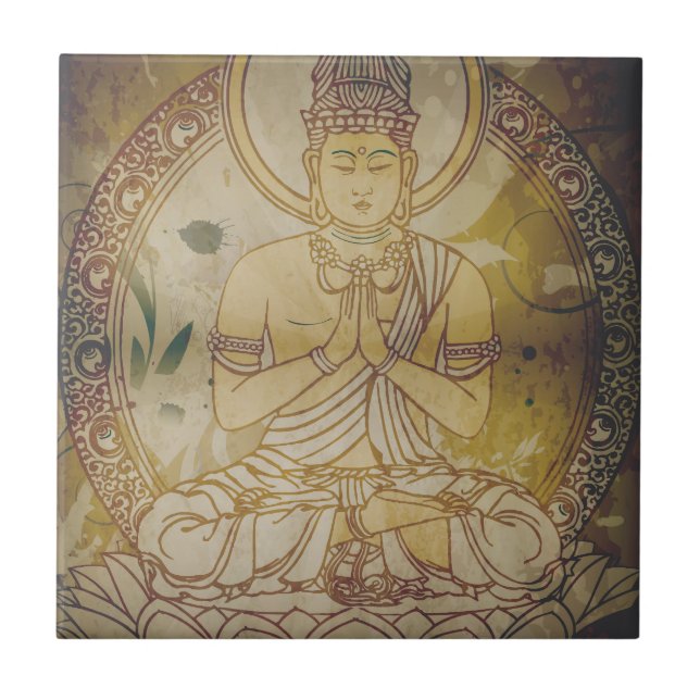 Vintage Grunge Buddha Tile (Front)