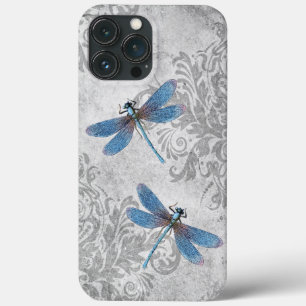 Vintage Grunge Damask Dragonflies iPhone 13 Pro Max Case