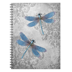Vintage Grunge Damask Dragonflies Notebook