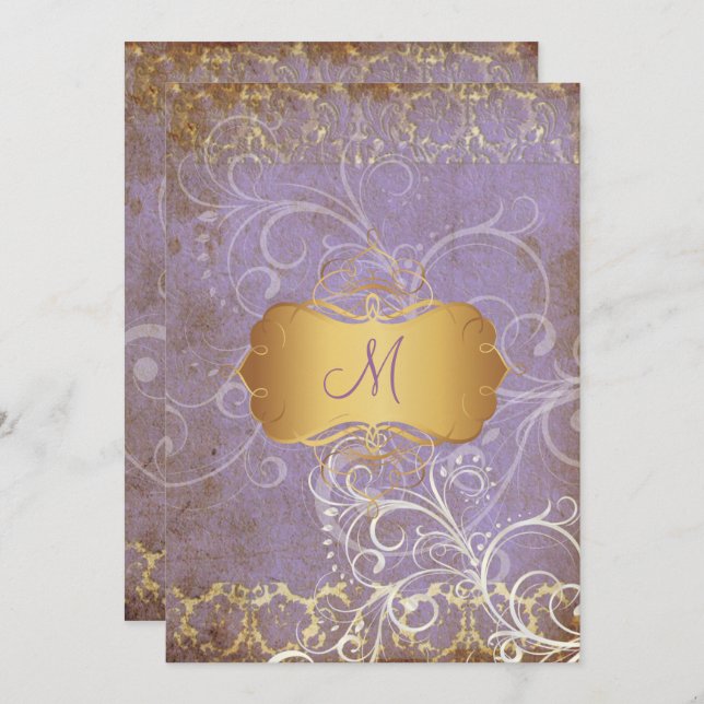 Vintage grunge damask/monogram Wedding Invitations (Front/Back)