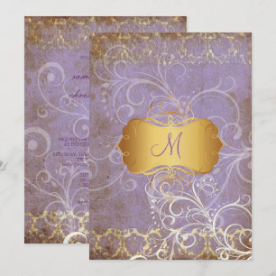Vintage grunge damask/monogram Wedding Invitations