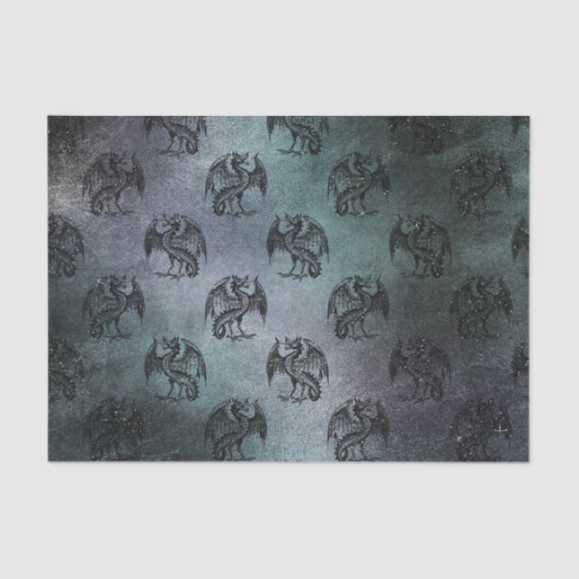 Vintage Grunge Dragon Pattern Tissue Paper (Front)