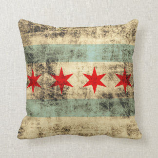 Vintage Grunge Flag of Chicago Throw Pillow