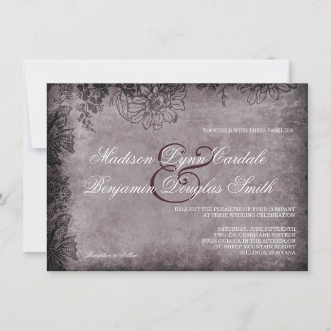 Vintage Grunge Floral Frame Wedding Invitations (Front)