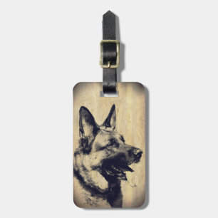 Vintage Grunge German Shepherd Dog Head Luggage Tag