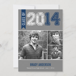 Vintage Grunge Graduation Invitation - Blue