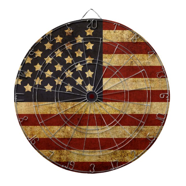 Vintage Grunge Patriotic USA American Flag Dartboard (Front)