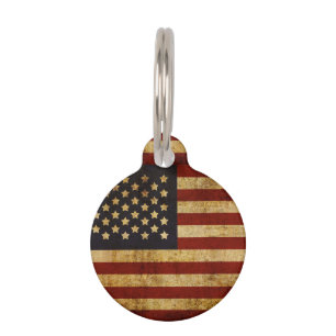 Vintage Grunge Patriotic USA American Flag Pet Tag