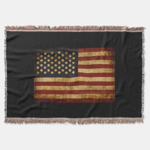 Vintage Grunge Patriotic USA American Flag Throw Blanket