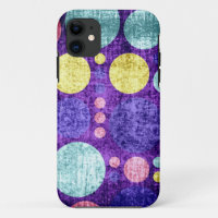 Vintage Grunge Polka Dots | Yellow Purple Aqua