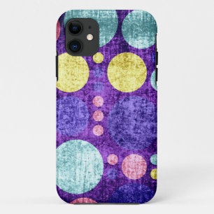 Vintage Grunge Polka Dots Yellow Purple Aqua iPhone 11 Case