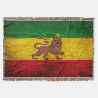 Vintage Grunge Rastafarian Flag Throw Blanket