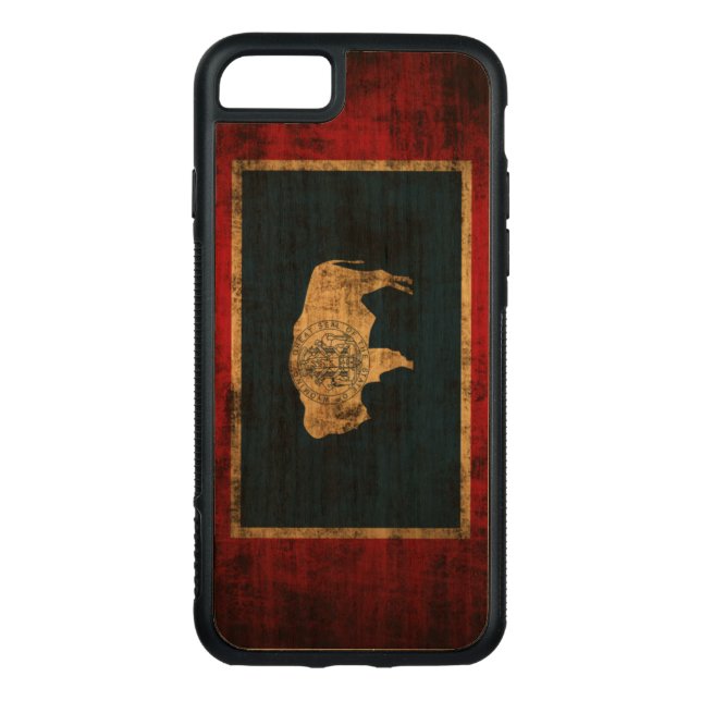 Vintage Grunge State Flag of Wyoming Carved Wood iPhone Case (Back)