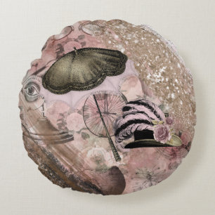 Vintage Grunge Steampunk Glam Victorian Hat Round Pillow