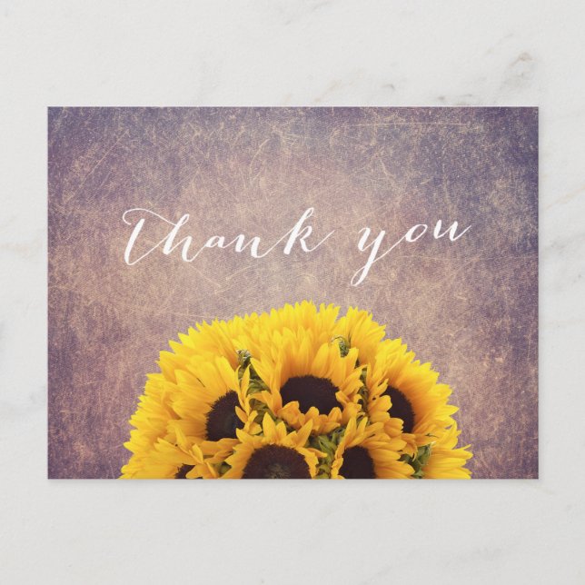 Vintage Grunge Sunflowers Thank You Postcard (Front)