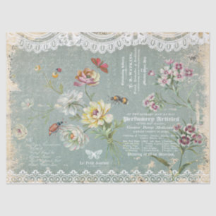Vintage Grunge Teal Florals Decoupage Tissue Paper