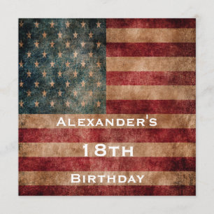 Vintage Grunge USA Stars & Stripes 18th Birthday Invitation