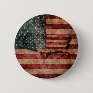 Vintage Grunge USA Stars & Stripes Flag and Map 2 Inch Round Button