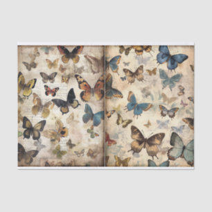 Vintage Grungy Distressed Butterflies -Two Pages  Tissue Paper