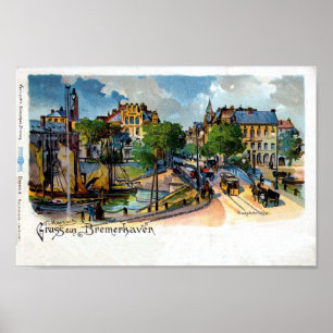 Vintage Gruss aus Bremerhaven (Geestebrücke) litho Poster