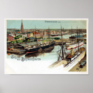 Vintage Gruss aus Bremerhaven litho Poster