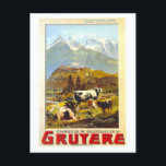 Vintage Gruyere Switzerland Travel Poster Postcard<br><div class="desc">This postcard is a reproduction of a vintage travel poster for Gruyere in Switzerland.</div>