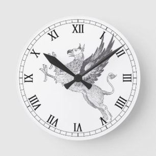 Vintage Gryphon Letterpress Line Art Round Clock
