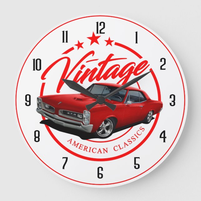 Vintage GTO in red Large Clock (Front)