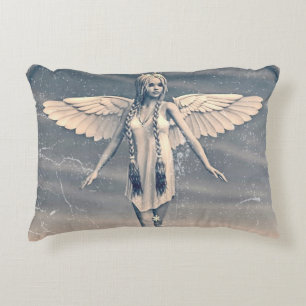 Vintage Guardian Angel Rainbow Art Accent Pillow