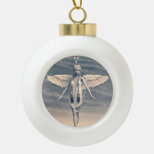 Vintage Guardian Angel Rainbow Art Ceramic Ball Christmas Ornament