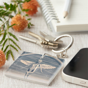 Vintage Guardian Angel Rainbow Art Keychain