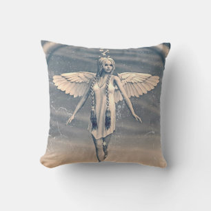 Vintage Guardian Angel Rainbow Art Throw Pillow