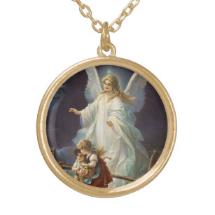 Vintage Guardian Angel with Children Gold Plated Necklace