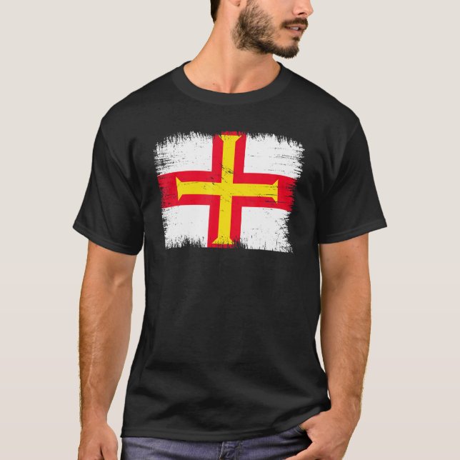 Vintage Guernsey Flag Channel Island Independence  T-Shirt (Front)