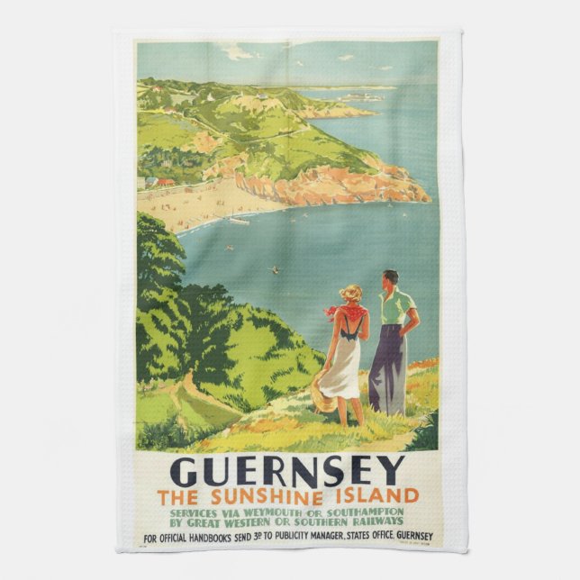 Vintage Guernsey The Sunshine Island Kitchen Towel (Vertical)