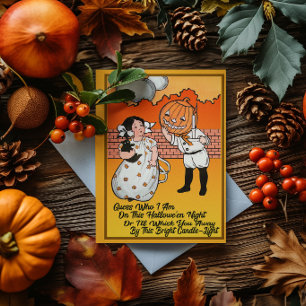 Vintage Guess Who I Am Pumpkin And Little Girl Card