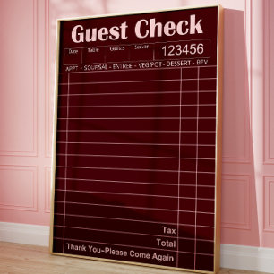 Vintage Guest Check Poster Burgundy Art