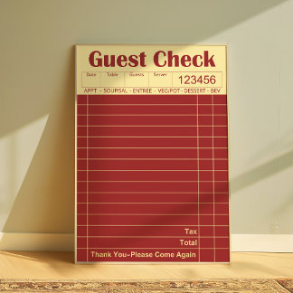 Vintage Guest Check Poster | Retro Restaurant Art