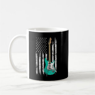 Vintage Guitar, American US Flag Coffee Mug