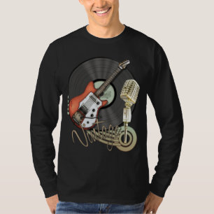 Vintage Guitar and Microphone Design T-Shirt