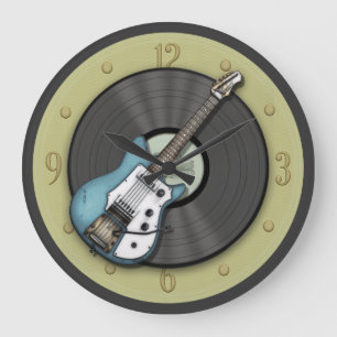 Vintage Guitar and Vinyl Record Wall Clock