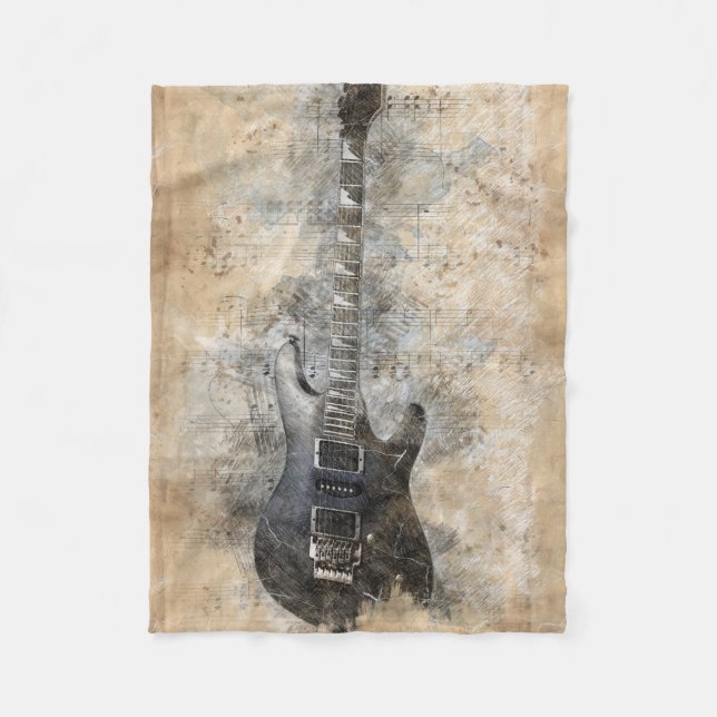 Vintage guitar fleece blanket (Front)