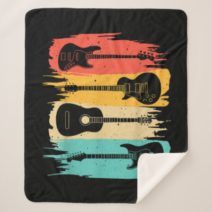 Vintage Guitar Gift For Men Women Music Band Guita Sherpa Blanket