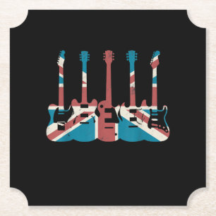 Vintage Guitar Great Britain Flag - Guitar Player Paper Coaster