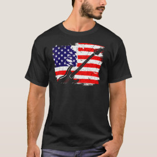 Vintage Guitar Guitarist Us American Flag 31 T-Shirt