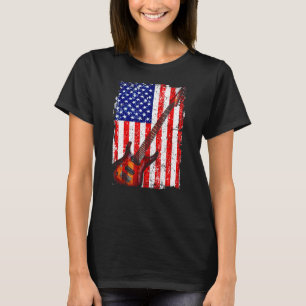 Vintage Guitar Guitarist Us American Flag 34 T-Shirt