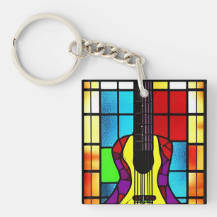 Vintage guitar in stained glass keychain