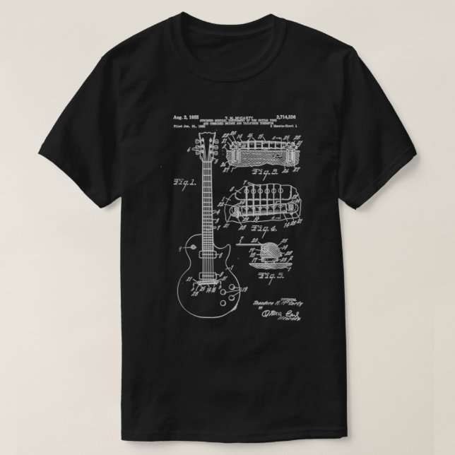 Vintage Guitar Patent Blueprint Art T-Shirt (Design Front)